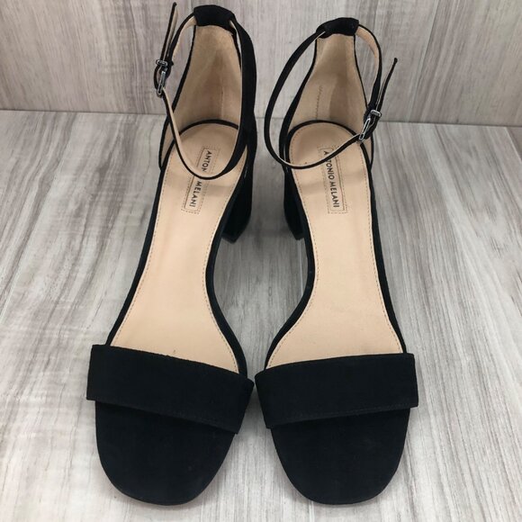 Antonio Melani Sandals Womens 8.5M Odella Black Suede Buckle Ankle Strap Heeled - Picture 11 of 13